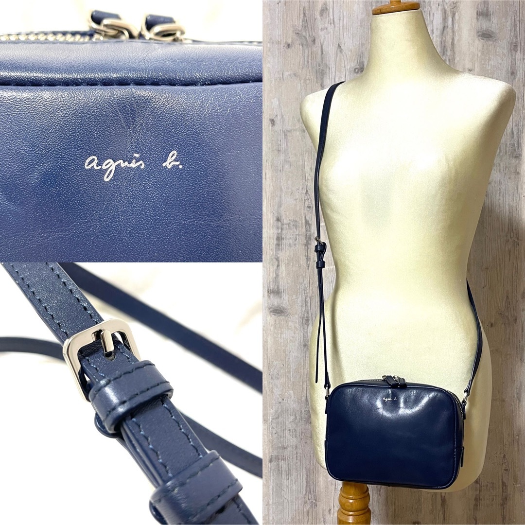 良品【agnes b.】本革ミニショルダーバッグ ネイビーブルー アニエスベー