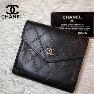 美品✨CHANEL ビコローレ　三つ折り　ブラック　レザー