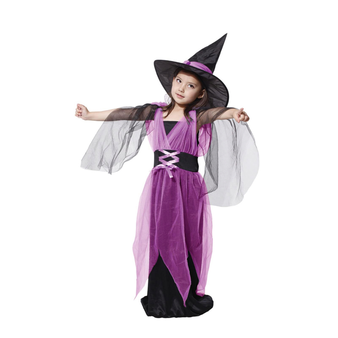 SALE‼️魔女 紫 ワンピース ハロウィン 衣装 コスチューム 130 女の子 キッズ/ベビー/マタニティのキッズ服女の子用(90cm~)(ワンピース)の商品写真