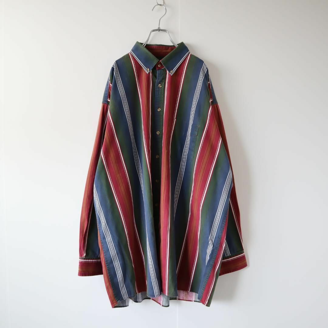 ART VINTAGE(アートヴィンテージ)の【vintage】ミックス 太ストライプ ルーズ ボタンダウン 長袖シャツ 3L メンズのトップス(シャツ)の商品写真