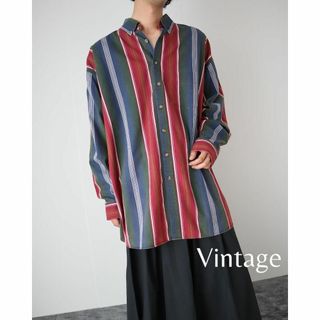 アートヴィンテージ(ART VINTAGE)の【vintage】ミックス 太ストライプ ルーズ ボタンダウン 長袖シャツ 3L(シャツ)