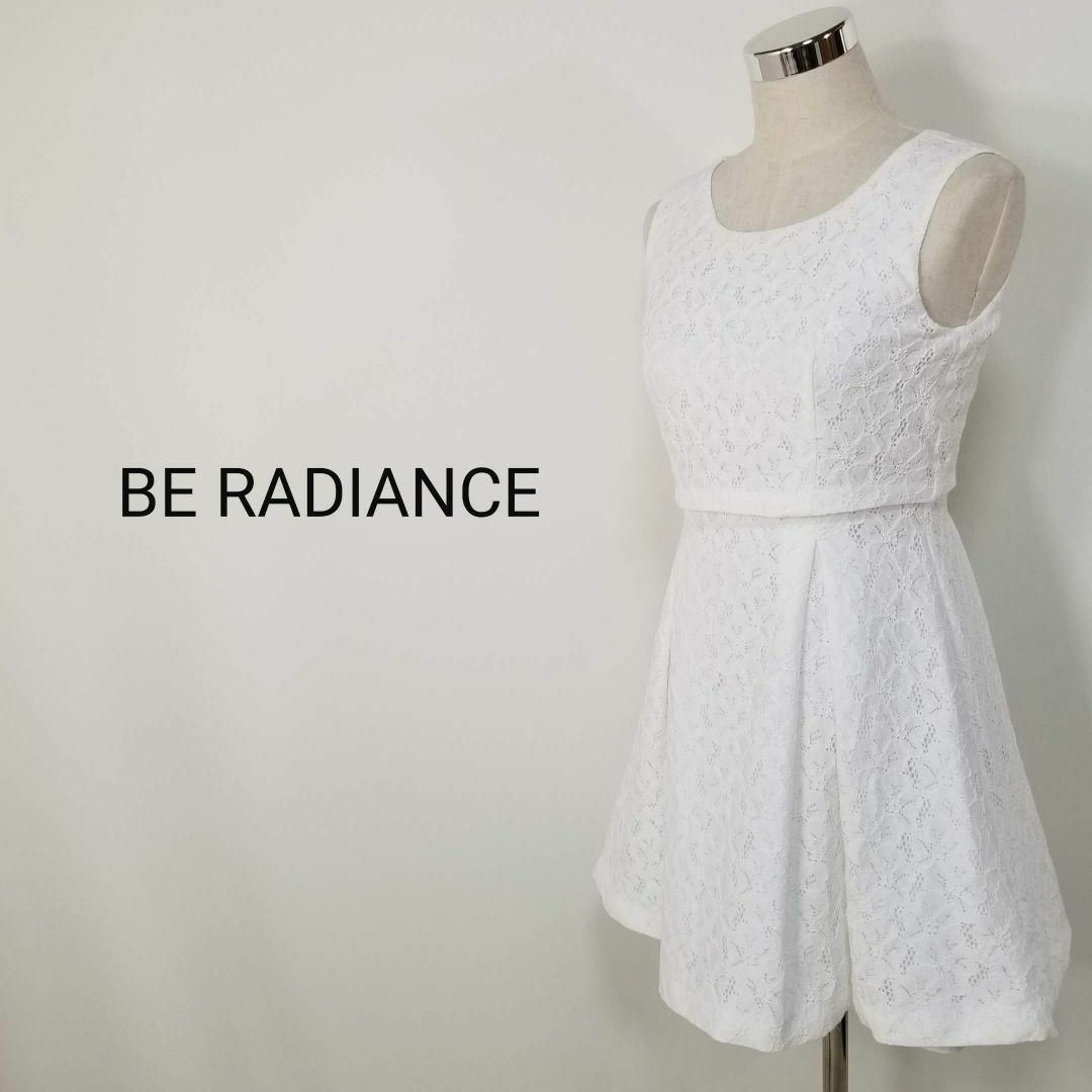 BE RADIANCE(ビーラディエンス)のBE RADIANCE総柄花柄レースノースリーブワンピース白フリー美品 レディースのワンピース(ひざ丈ワンピース)の商品写真