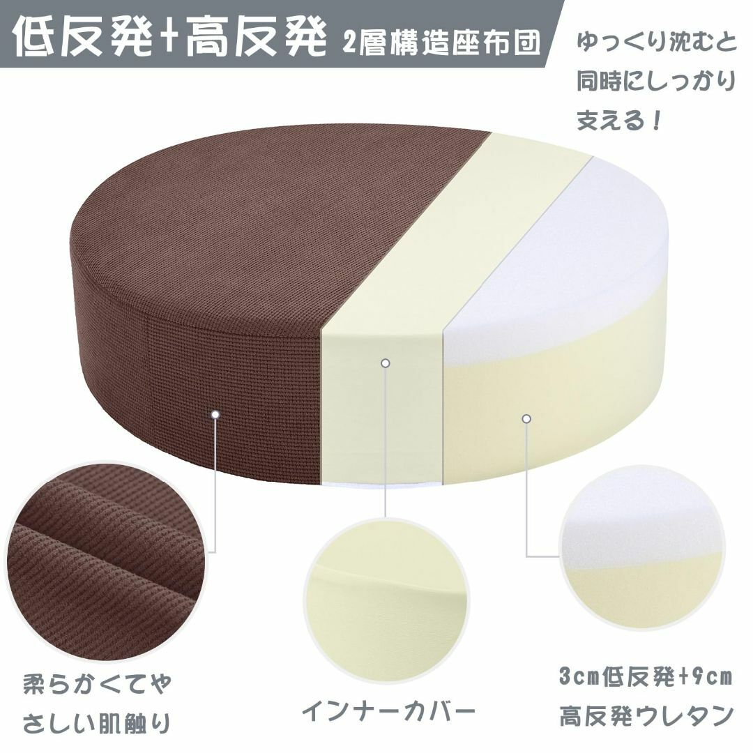 Baibu Home 座布団 クッション 低反発+高反発 厚め ウレタン 2層構