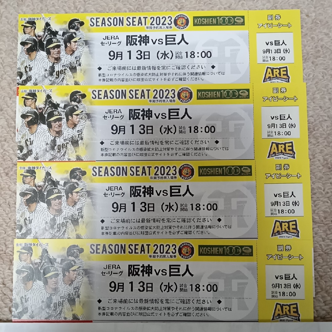 阪神vs巨人　9月13日（水）　甲子園チケットチケット