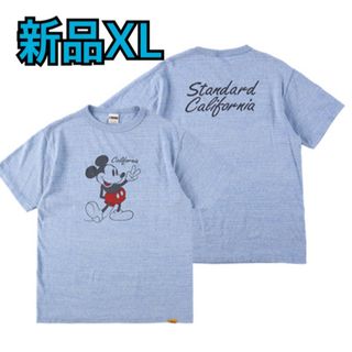 スタンダードカリフォルニア(STANDARD CALIFORNIA)のレアXLサイズ【新品】即完売　スタンダードカリフォルニア　ミッキーTシャツ　青(Tシャツ/カットソー(半袖/袖なし))