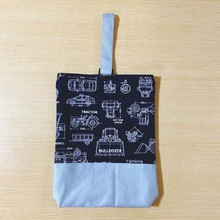 製図柄(ブラック) ×ライトグレー　上履き袋　ハンドメイド(外出用品)