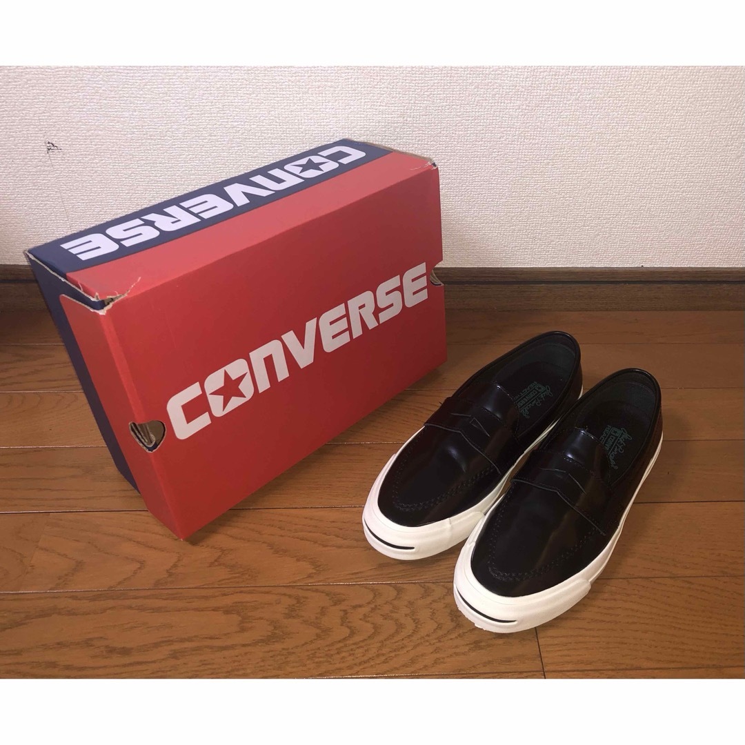 CONVERSE(コンバース)の27cm 美品 コンバース ジャックパーセル ローファー レザー スリッポン 黒 メンズの靴/シューズ(スニーカー)の商品写真