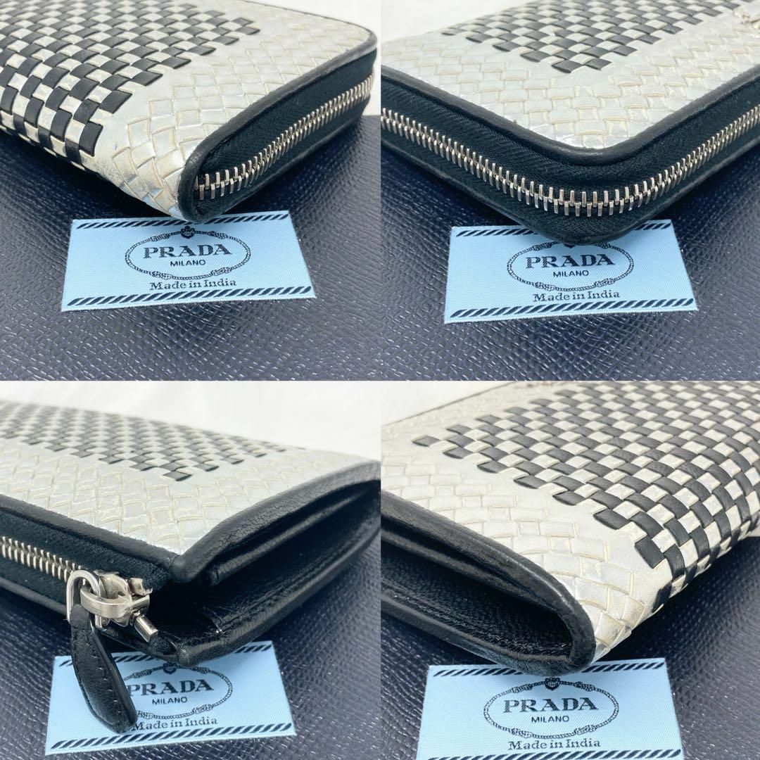 PRADA(プラダ)の激レアアイテム✨ 箱付き プラダ 長財布 マドラス レザー 編み込み 白タグ 黒 メンズのファッション小物(長財布)の商品写真
