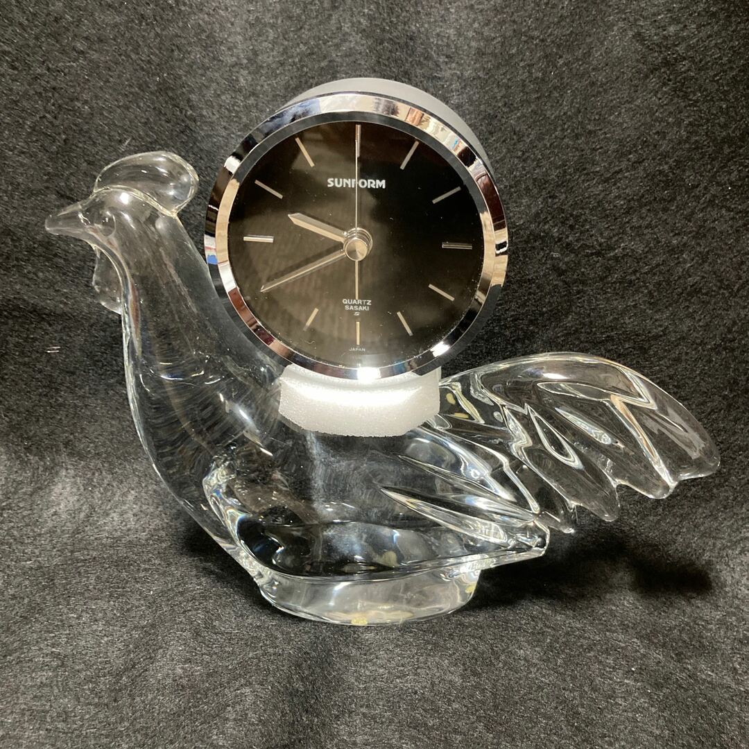 【貴重】クリスタル製　ニワトリ　鶏　鳥　置き時計