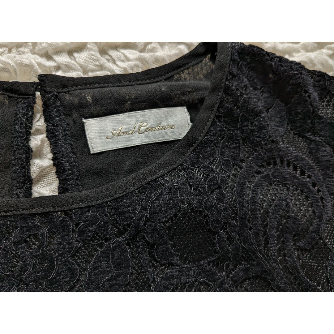 And Couture(アンドクチュール)のアンドクチュール●ノースリーブ トップス タンクトップ 38 黒●美品 レディースのトップス(カットソー(半袖/袖なし))の商品写真