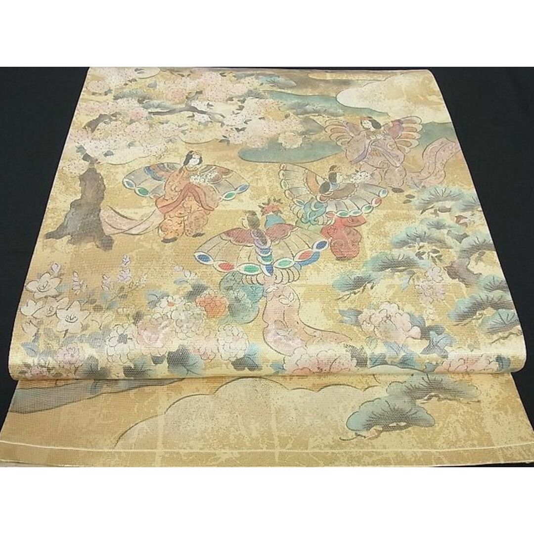 平和屋2■六通柄袋帯　螺鈿箔　風景人物花文　舞　金彩　逸品　kh706