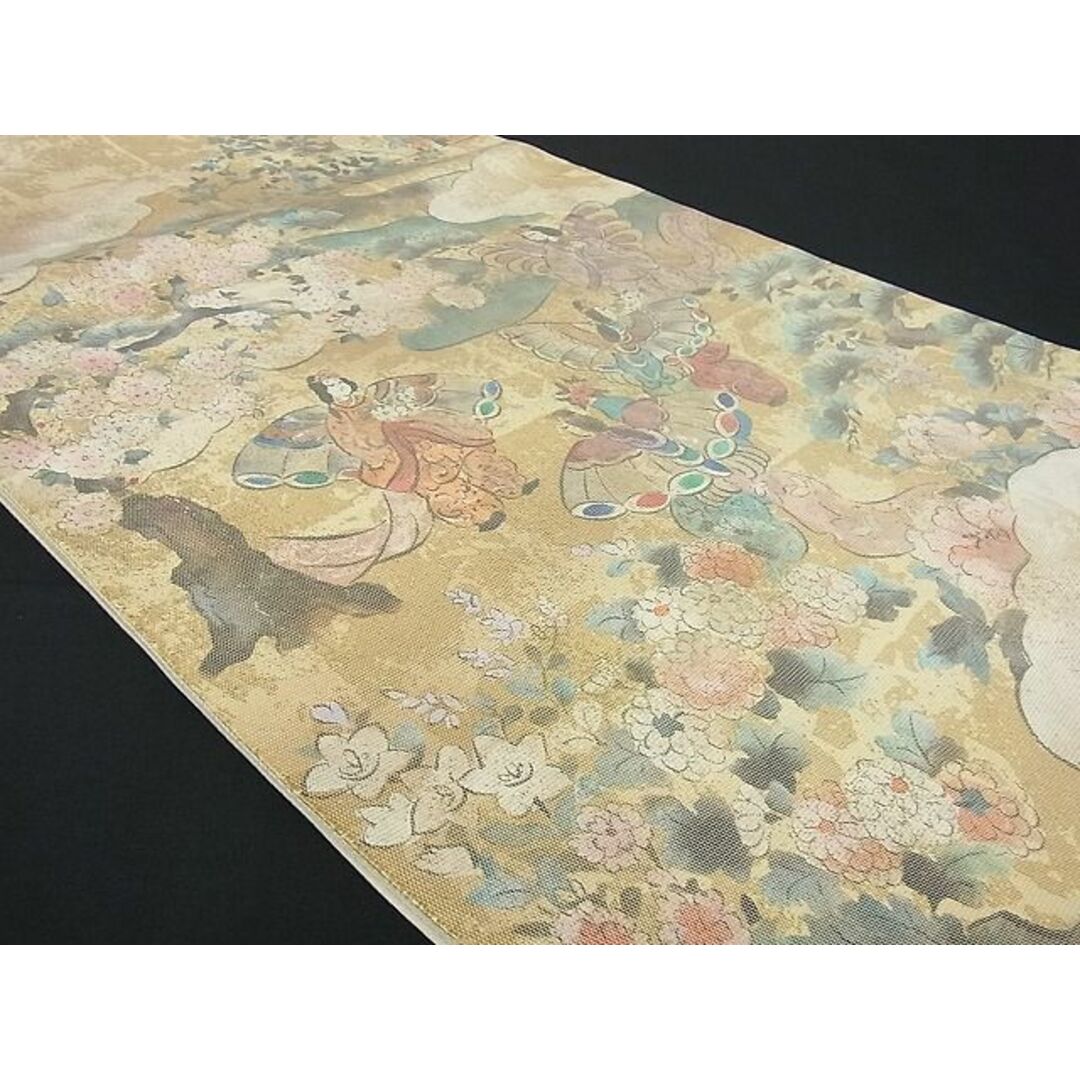 平和屋2■六通柄袋帯　螺鈿箔　風景人物花文　舞　金彩　逸品　kh706