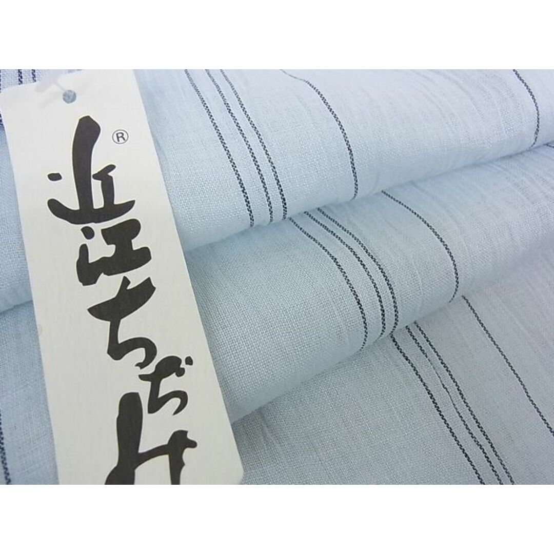 平和屋2■極上　夏物　織物の名産　近江ちぢみ　麻　間道　水色地　逸品　新品　kh506サイズ