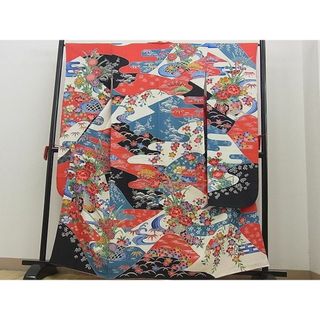 平和屋野田店□豪華振袖 型染め エ霞花車文 逸品 の通販 by