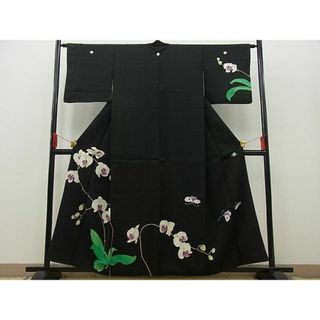 平和屋野田店□訪問着 作家物 手描き 胡蝶蘭 黒地 逸品 n-zb0146 の ...