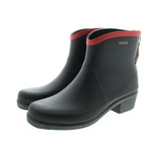 エーグル(AIGLE)のAIGLE レインシューズ EU39(25.5cm位) 黒x赤xキャメル 【古着】【中古】(レインブーツ/長靴)