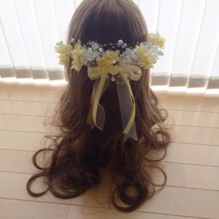 ヘッドドレス♡ハーフアップ髪飾り♡黄色(ヘッドドレス/ドレス)
