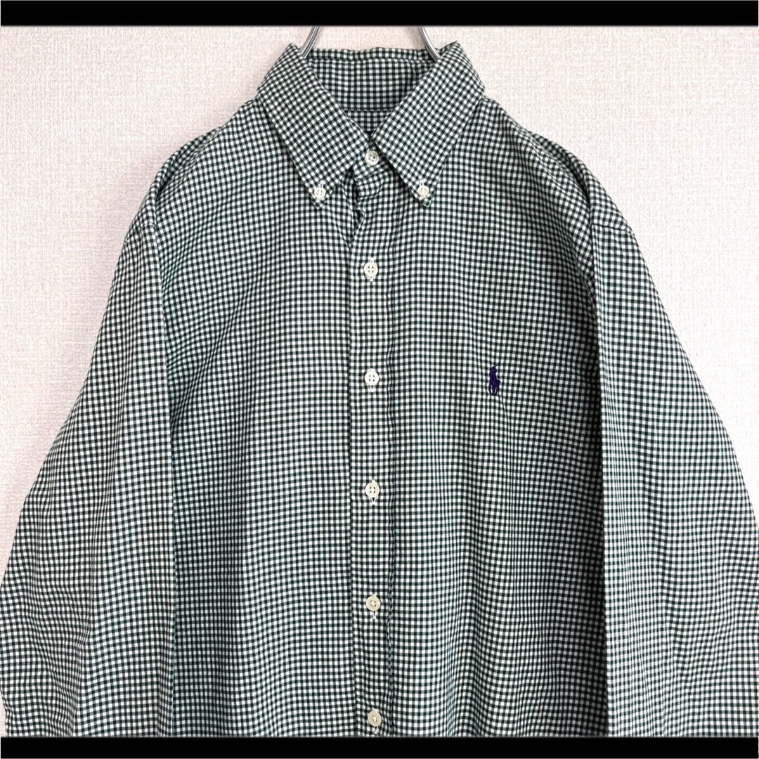 正規品 ラルフローレン BDシャツ グリーン ギンガムチェック 紫ポニー刺繍