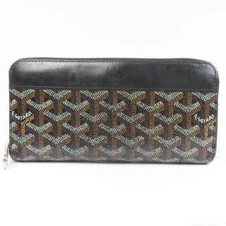 ゴヤール(GOYARD)のGOYARD ゴヤール ヘリンボーン柄 ラウンドファスナー長財布 レザー/ゴヤールキャンバス ブラック【中古】(財布)