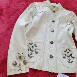 希少 新品未使用 ラルフローレン フリンジ ビジュー コンチョレザー ジャケット