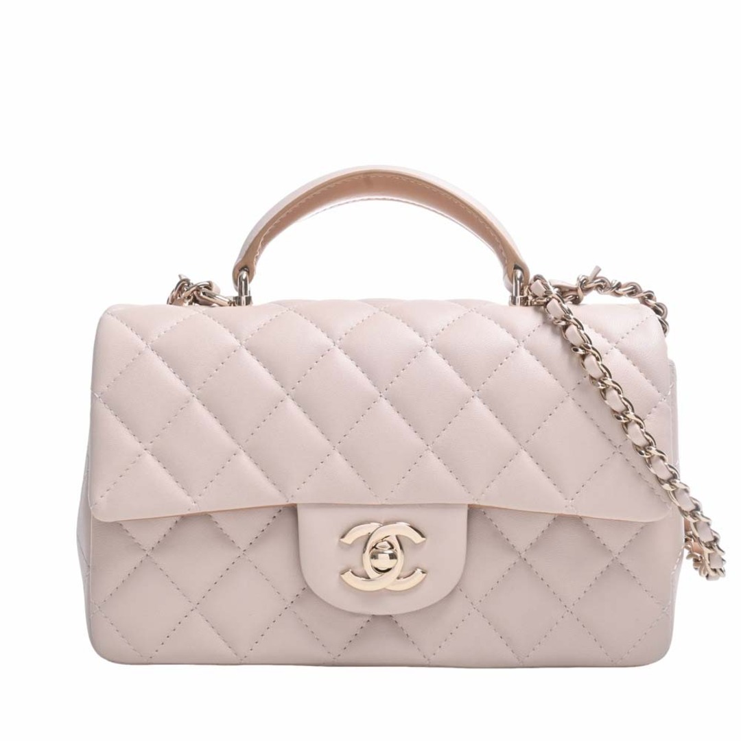 CHANEL シャネル ラムスキン マトラッセ ココマーク トップハンドル 2WAY チェーン ショルダーバッグ - アイボリー by