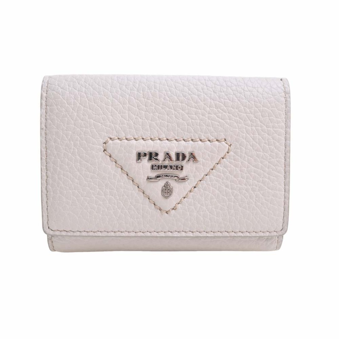 PRADA プラダ レザー 三つ折り コンパクト財布 - ホワイト by-