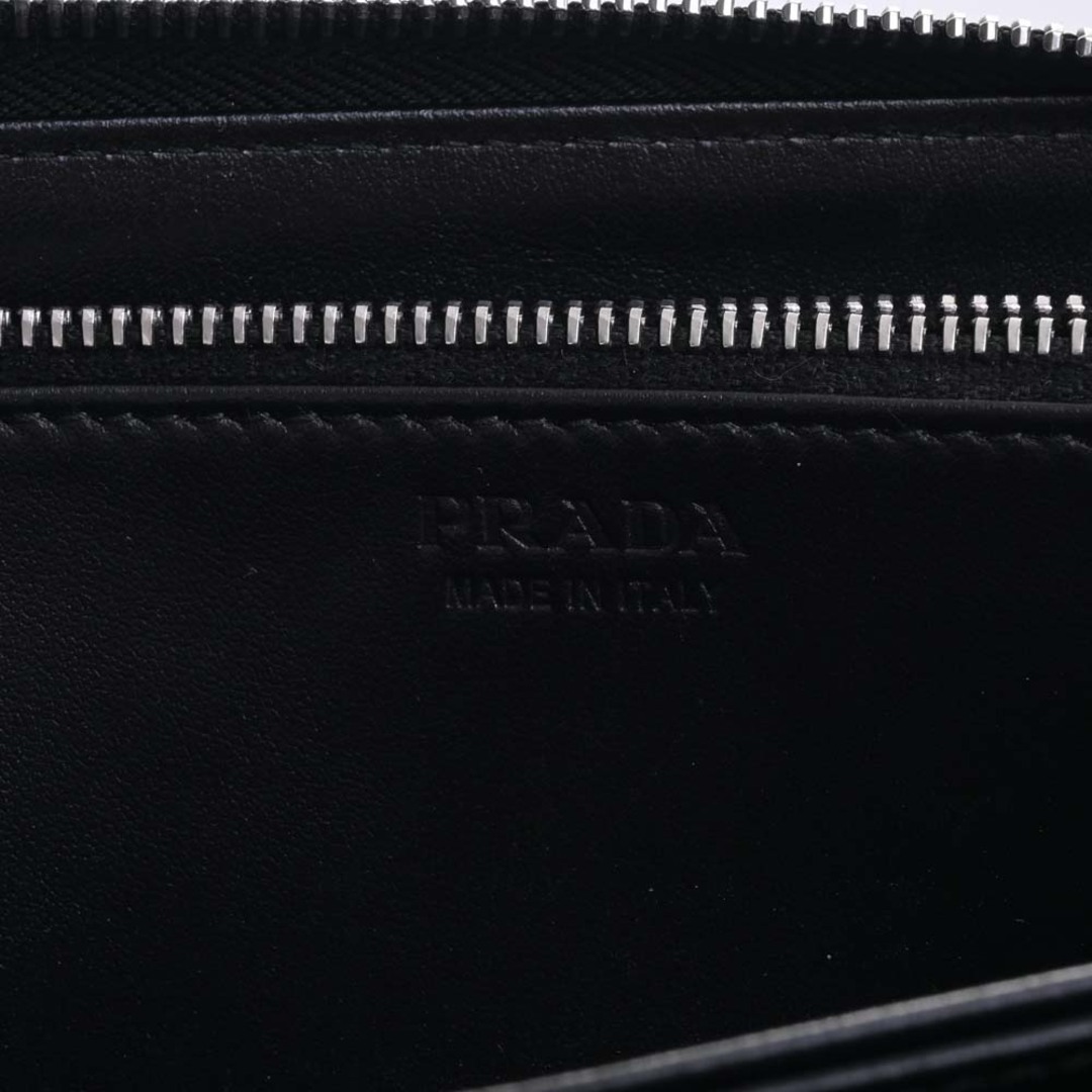 【中古】PRADA プラダ ブラッシュドレザー ロゴ ラウンドファスナー 長財布 - ブラック by