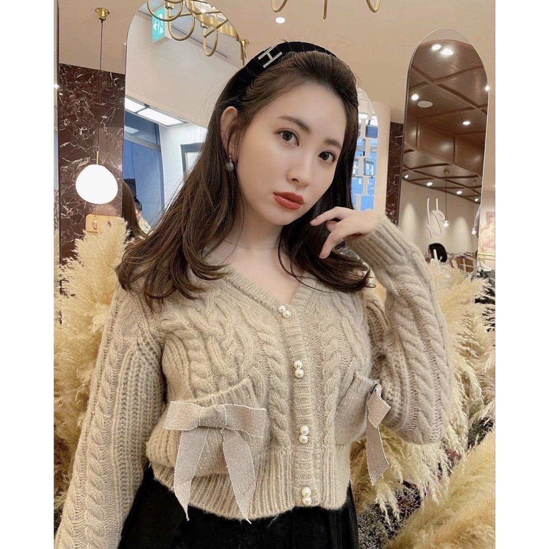 herlipto Double Bow Cable Knit Cardigan-