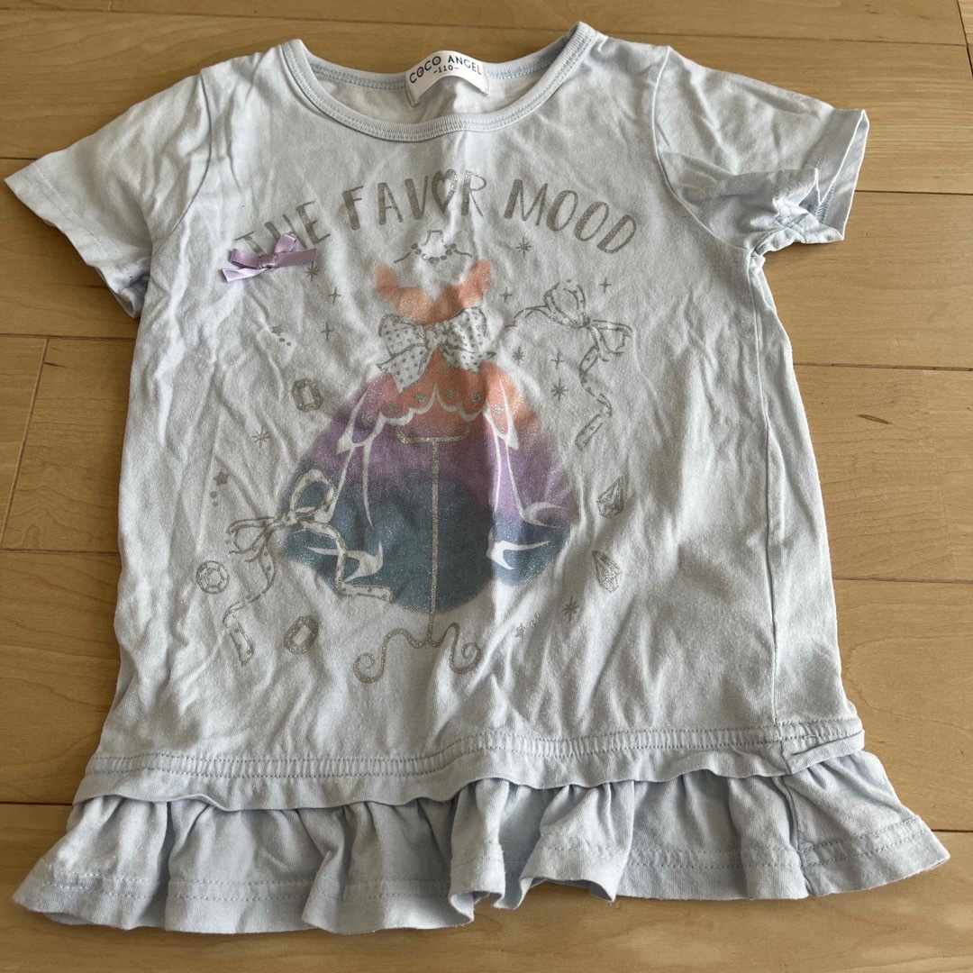 女の子　Tシャツ　裾フリル　水色 キッズ/ベビー/マタニティのキッズ服女の子用(90cm~)(Tシャツ/カットソー)の商品写真