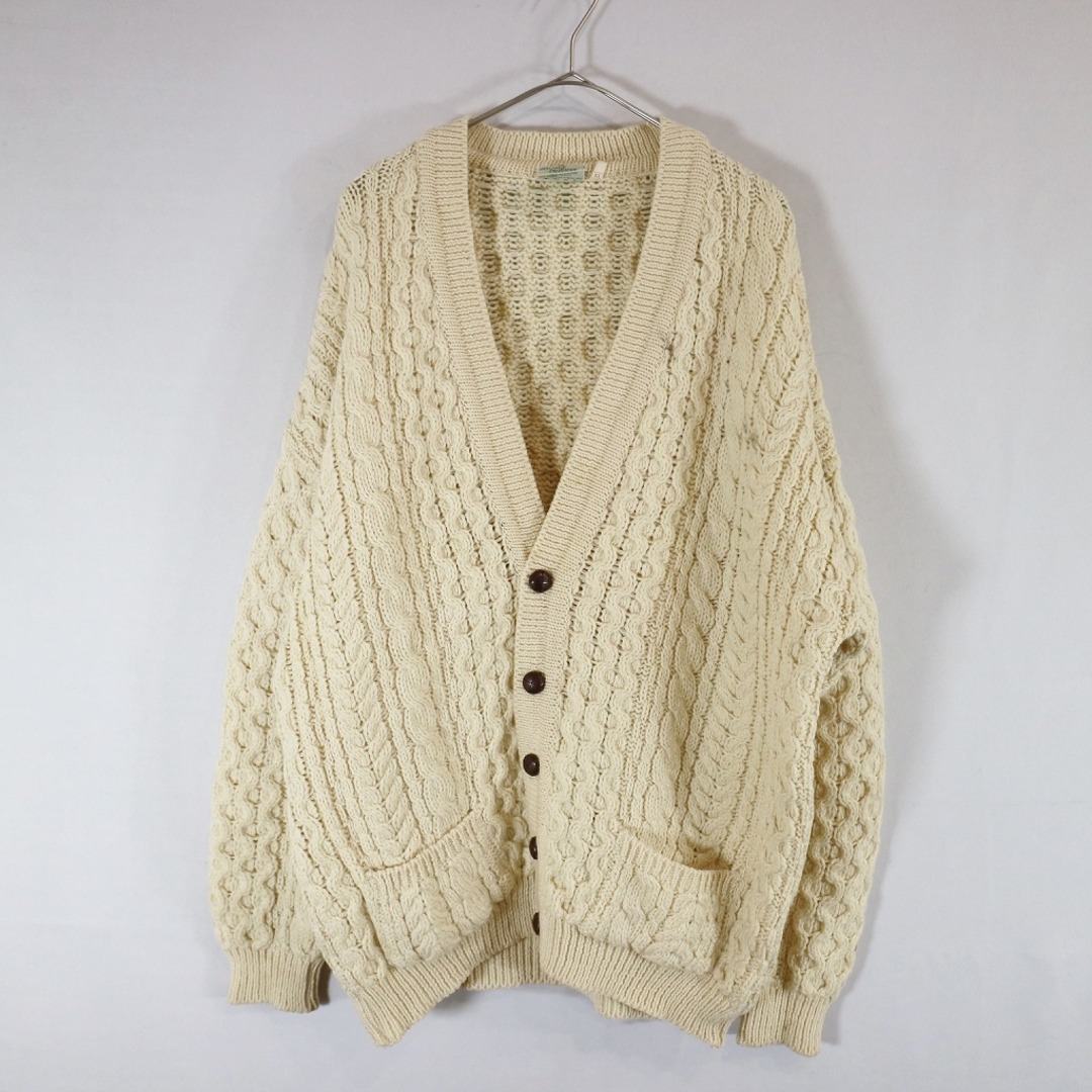 SALE/ Cladyknit フィッシャーマンニット アランニット カーディガン 防寒 アイボリー (メンズ XL)   N6639