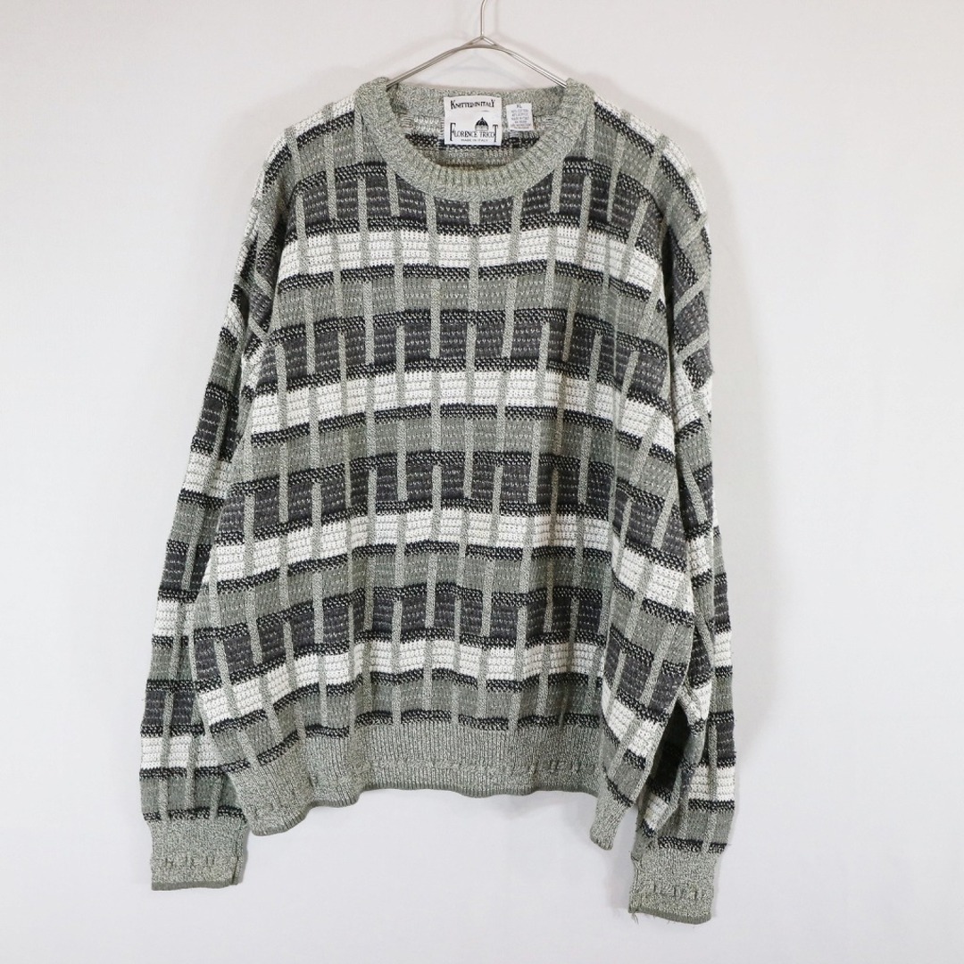 SALE/ フランス製 FLORENCE TRICOT 総柄 コットンニット セーター 防寒  ヨーロッパ グレー (メンズ XL)   N6648