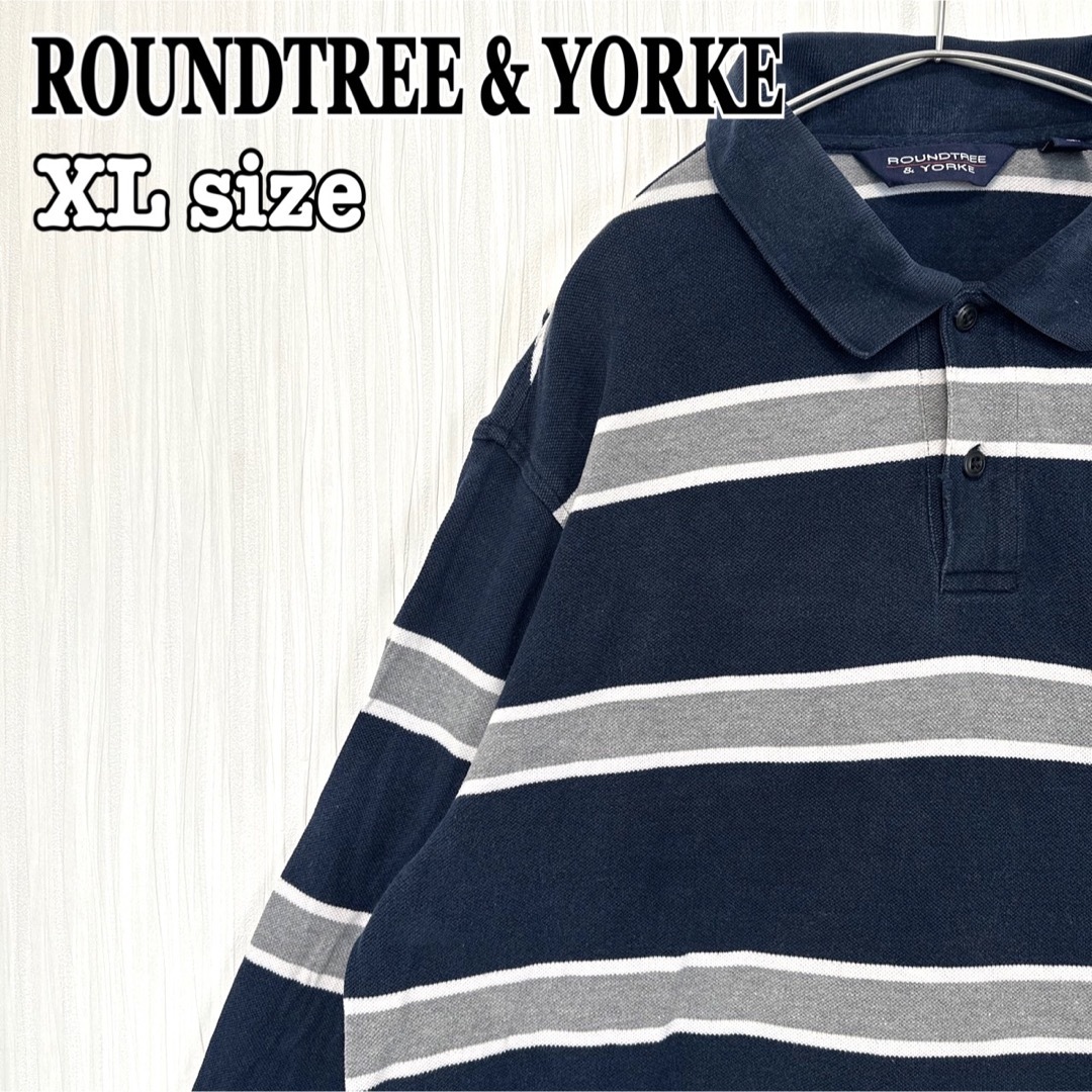 ROUNDTREE & YORKE ポロシャツ 長袖 ボーダー ビッグサイズ