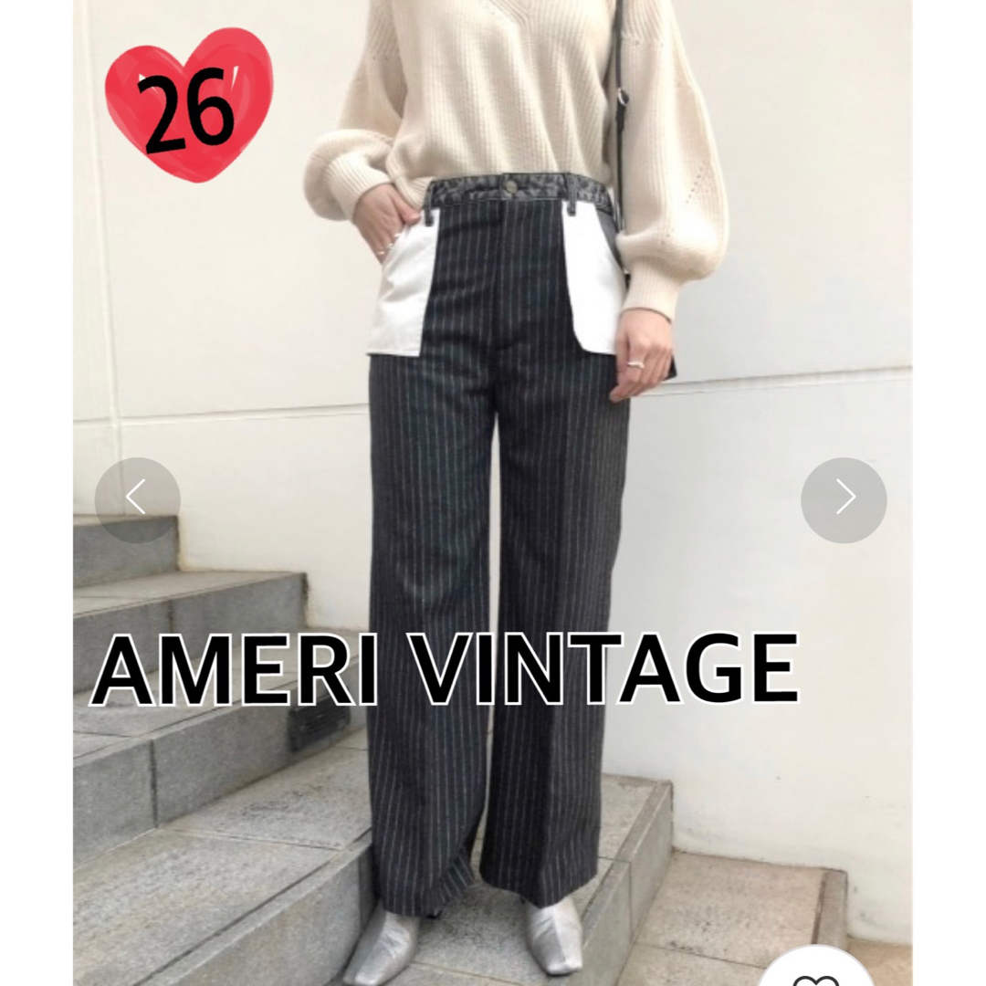 AMERI アメリ パンツ（その他） S 黒x白(ストライプ)