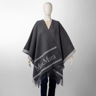 マックスマーラ(Max Mara)のマックスマーラ MAX MARA ポンチョ ウール HILDE ジャカードロゴ ケープ 2023年秋冬新作 2347360537 0017 GRGIO(ポンチョ)