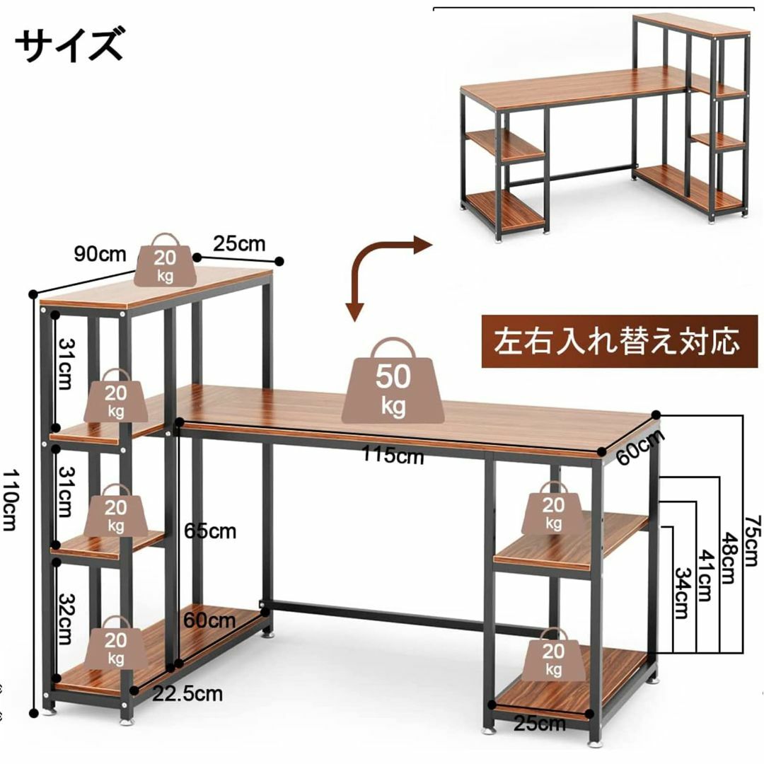 パソコンデスク 机 デスク 幅140cm 奥行60cm PCデスク 勉強机 オフ 4