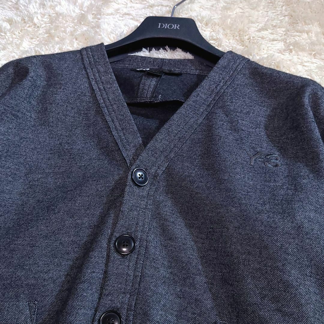 Y-3 - Y-3 ウール カーディガン 胸ロゴ刺繍 3ストライプ S 濃灰 肉厚