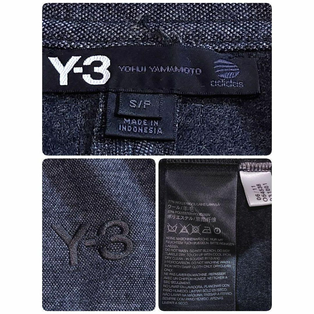 Y-3 - Y-3 ウール カーディガン 胸ロゴ刺繍 3ストライプ S 濃灰 肉厚