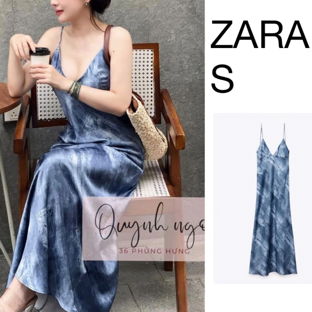 ZARA - プリントサテンスリップワンピースの通販 by ぽんぽこ's ZARA - プリントサテンスリップワンピースの通販 by ぽんぽこ's