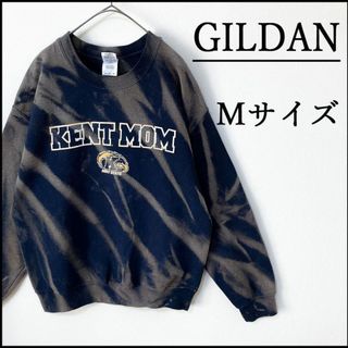 ギルタン(GILDAN)のメンズタイダイ柄ブリーチトレーナーM 古着屋　裏起毛　プリント　ネイビー　秋冬物(スウェット)