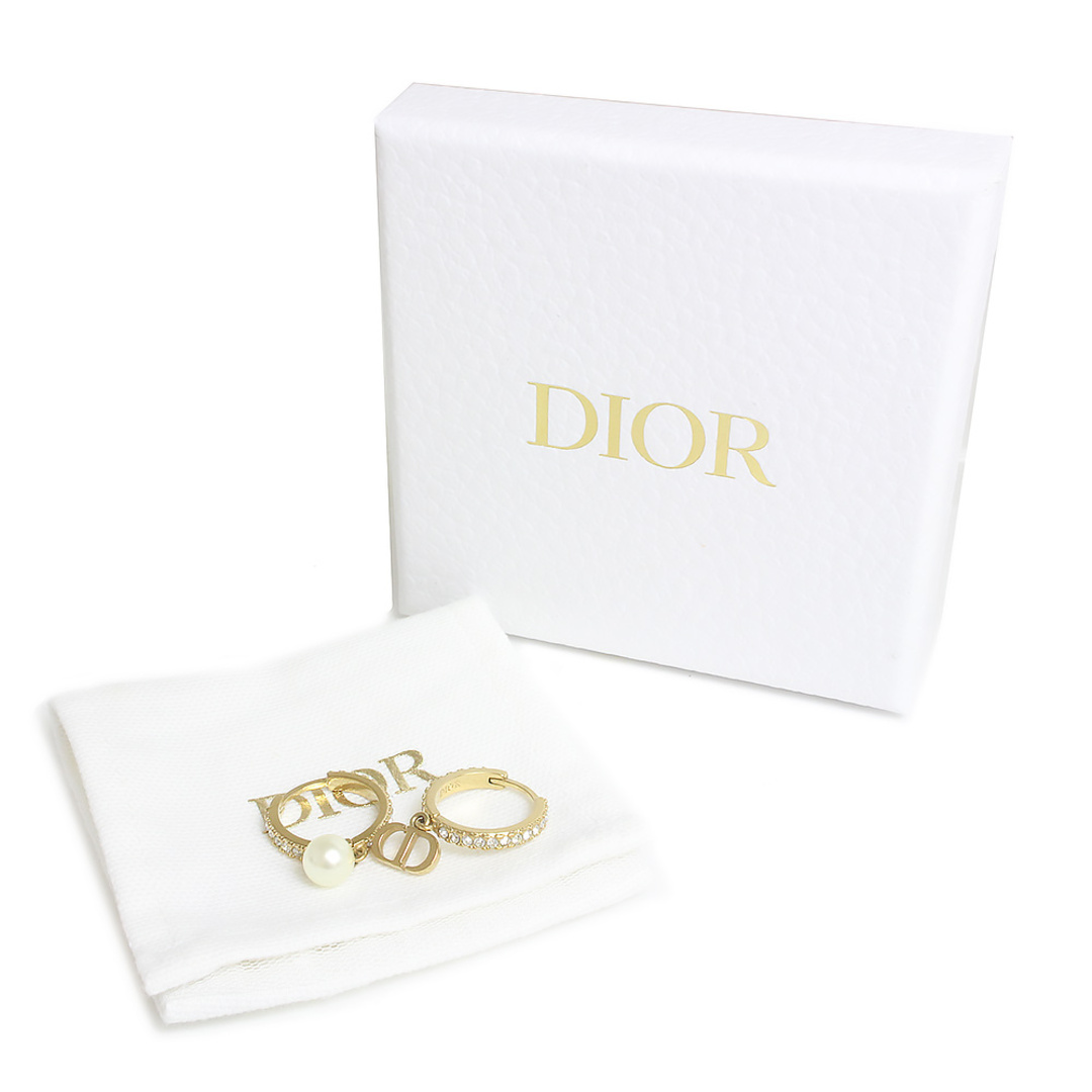 クリスチャンディオール プチ Petit CD ロゴ パール ラインストーン フープ ピアス ゴールド E1914PTCCY 箱付 Christian Dior（新品・未使用品）