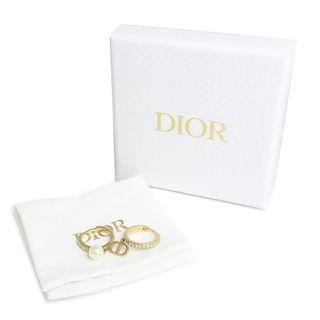 クリスチャンディオール プチ Petit CD ロゴ パール ラインストーン フープ ピアス ゴールド E1914PTCCY 箱付 Christian Dior（新品・未使用品）