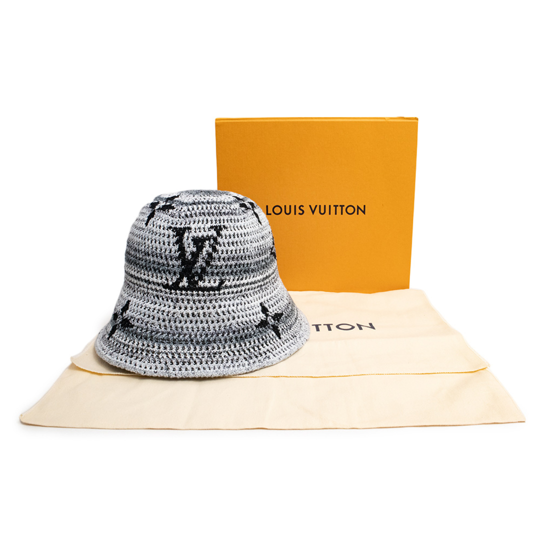 ルイ ヴィトン シャポー LV クロシェット ストライプ ハット 帽子 #58 コットン ナイロン ポリエステル グレー MP335S LOUIS VUITTON（新品・未使用品）