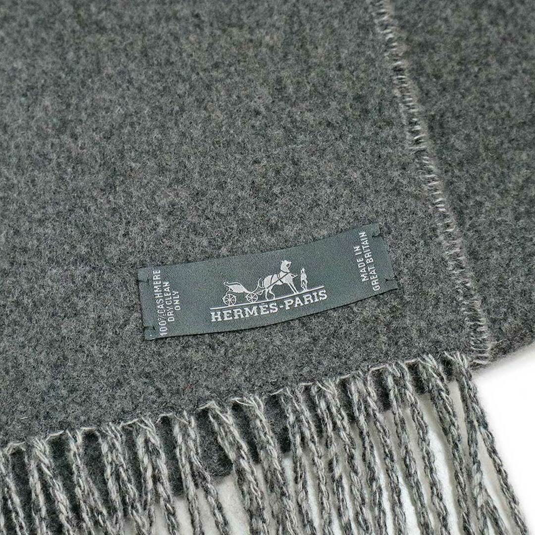 新品未使用 HERMES エルメス マフラー メンズ カシミヤ シンプル グレー-