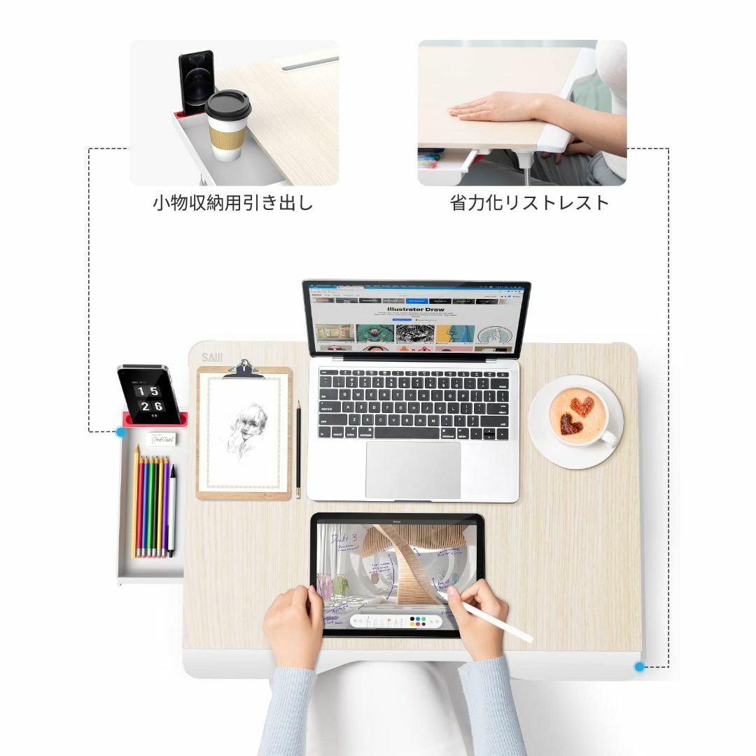 SAIJI ラップデスク 折りたたみテーブル ベッドテーブル ノート ... 【色: チーク】SAIJI ラップデスク 折りたたみテーブル ベッドテーブル ノ
