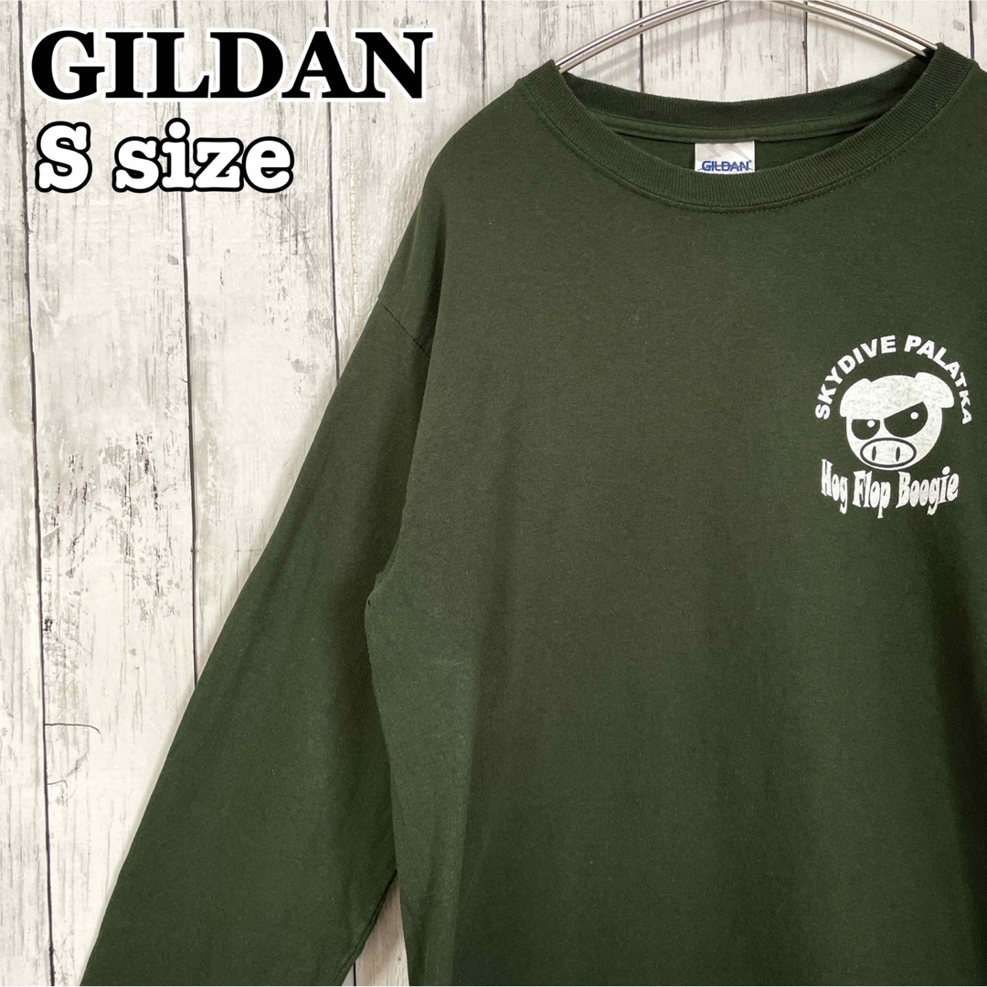 GILDAN(ギルタン)のGILDAN ギルダン バックプリント ロンt ブタ 豚 アースカラー 海外古着 メンズのトップス(Tシャツ/カットソー(七分/長袖))の商品写真