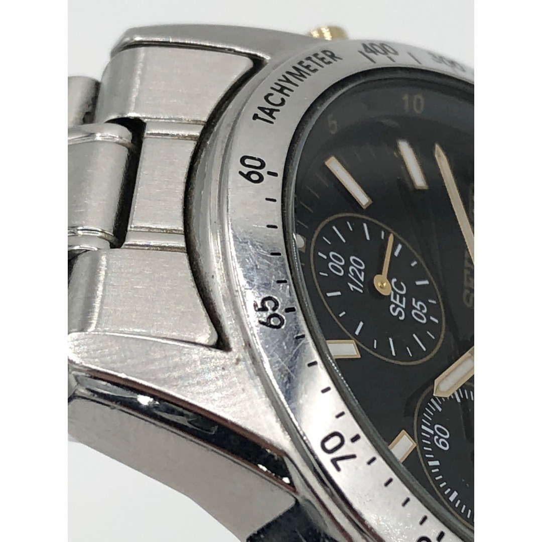 〇〇SEIKO セイコー メンズ 腕時計 クロノグラフ 7T92-0DW0 ブラック x シルバー腕時計(アナログ)