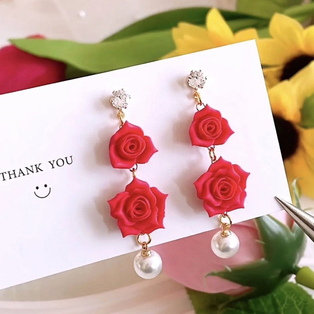 数量限定❣️エレガント 薔薇 レディース ハンドメイド ピアス イヤリング