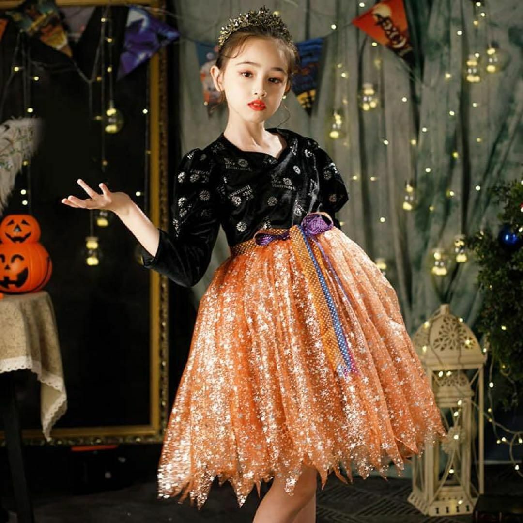 140 新品 ハロウィン 魔女ワンピース 帽子付 パーティ 仮装 小学生 905