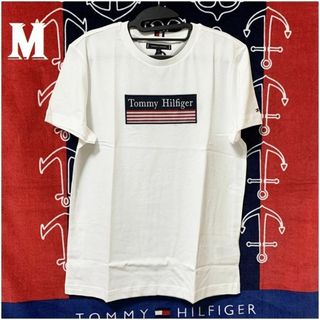 トミーヒルフィガー(TOMMY HILFIGER)のSTRIPED WOVEN LAVEL TEE ホワイト Mサイズ(Tシャツ/カットソー(半袖/袖なし))