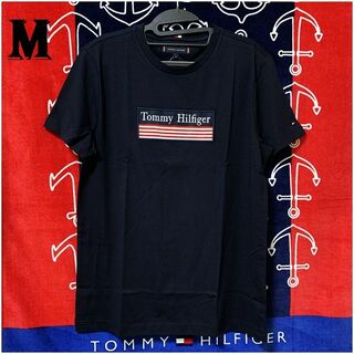 トミーヒルフィガー(TOMMY HILFIGER)のSTRIPED WOVEN LAVEL TEE ネイビー Mサイズ(Tシャツ/カットソー(半袖/袖なし))